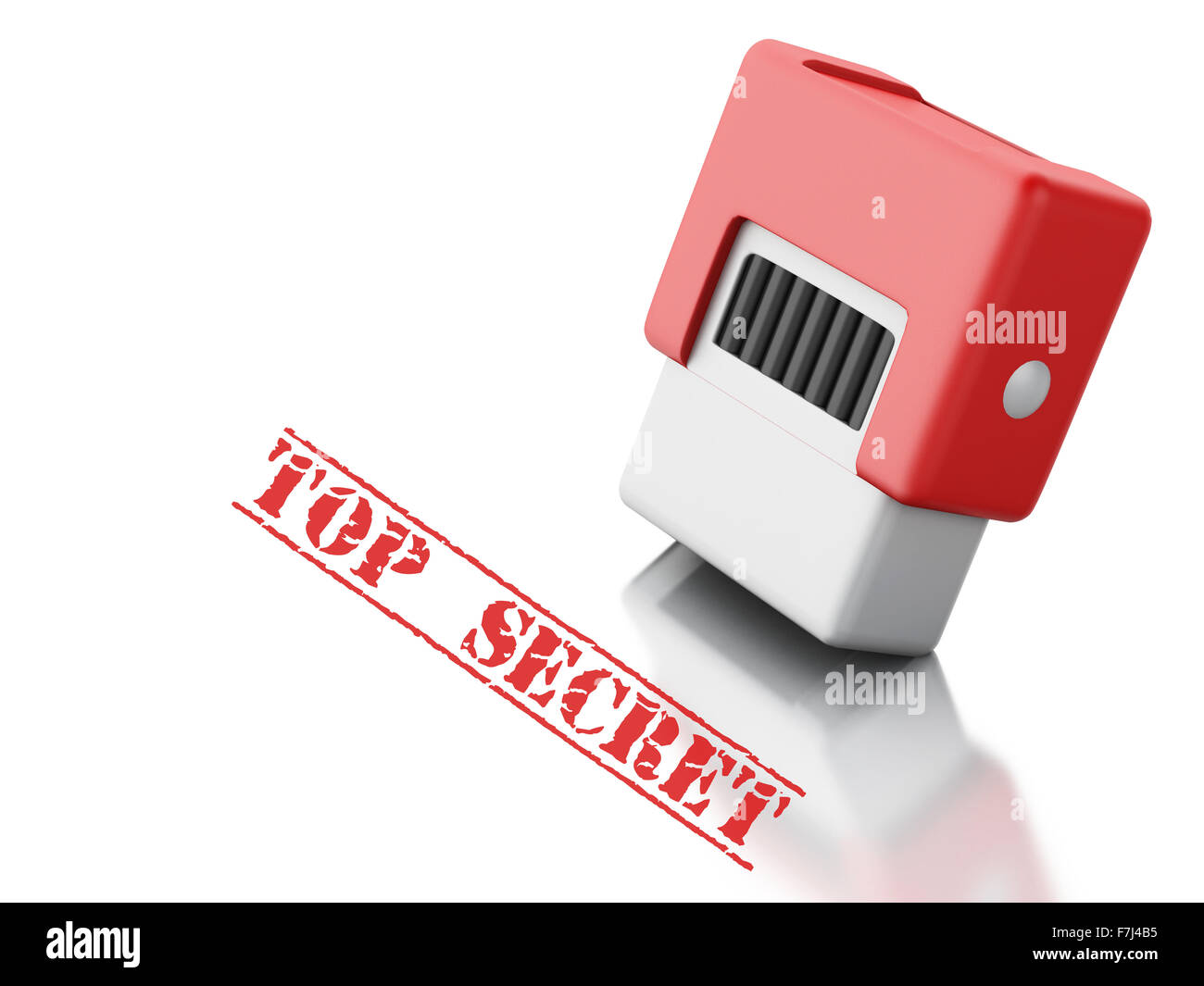 Moteur de rendu 3d image. Timbre rouge avec le mot top secret. Concept de sécurité. Isolé sur fond blanc Banque D'Images