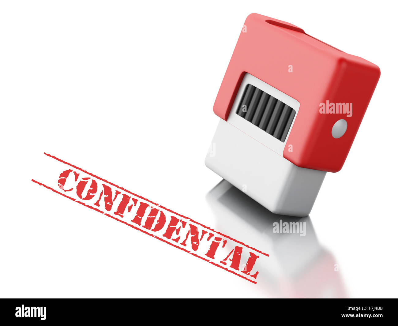 Moteur de rendu 3d image. Timbre rouge avec le mot confidental. Concept de sécurité. Isolé sur fond blanc Banque D'Images