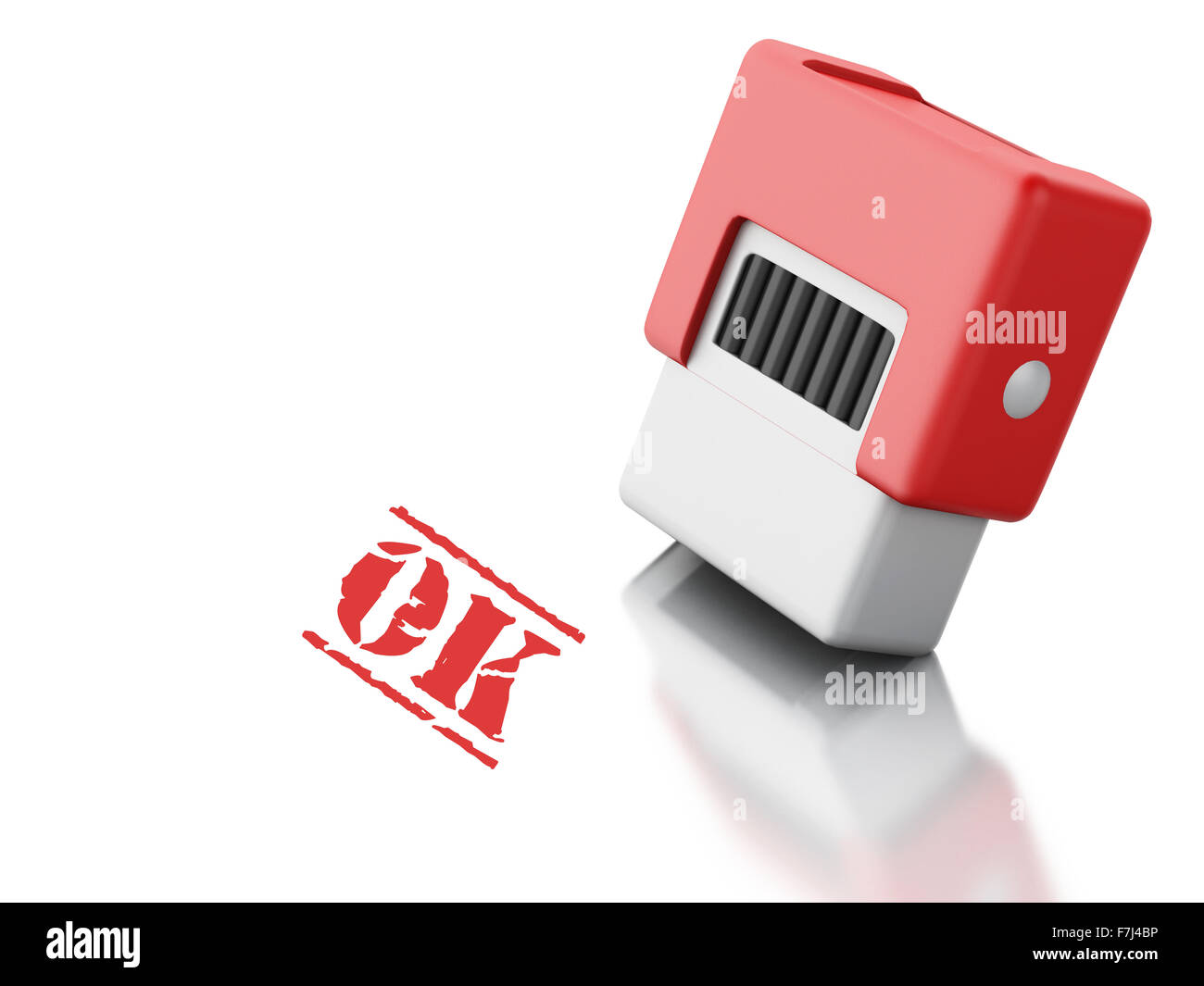Moteur de rendu 3d image. Timbre rouge avec le mot ok. Concept d'entreprise. Isolé sur fond blanc Banque D'Images