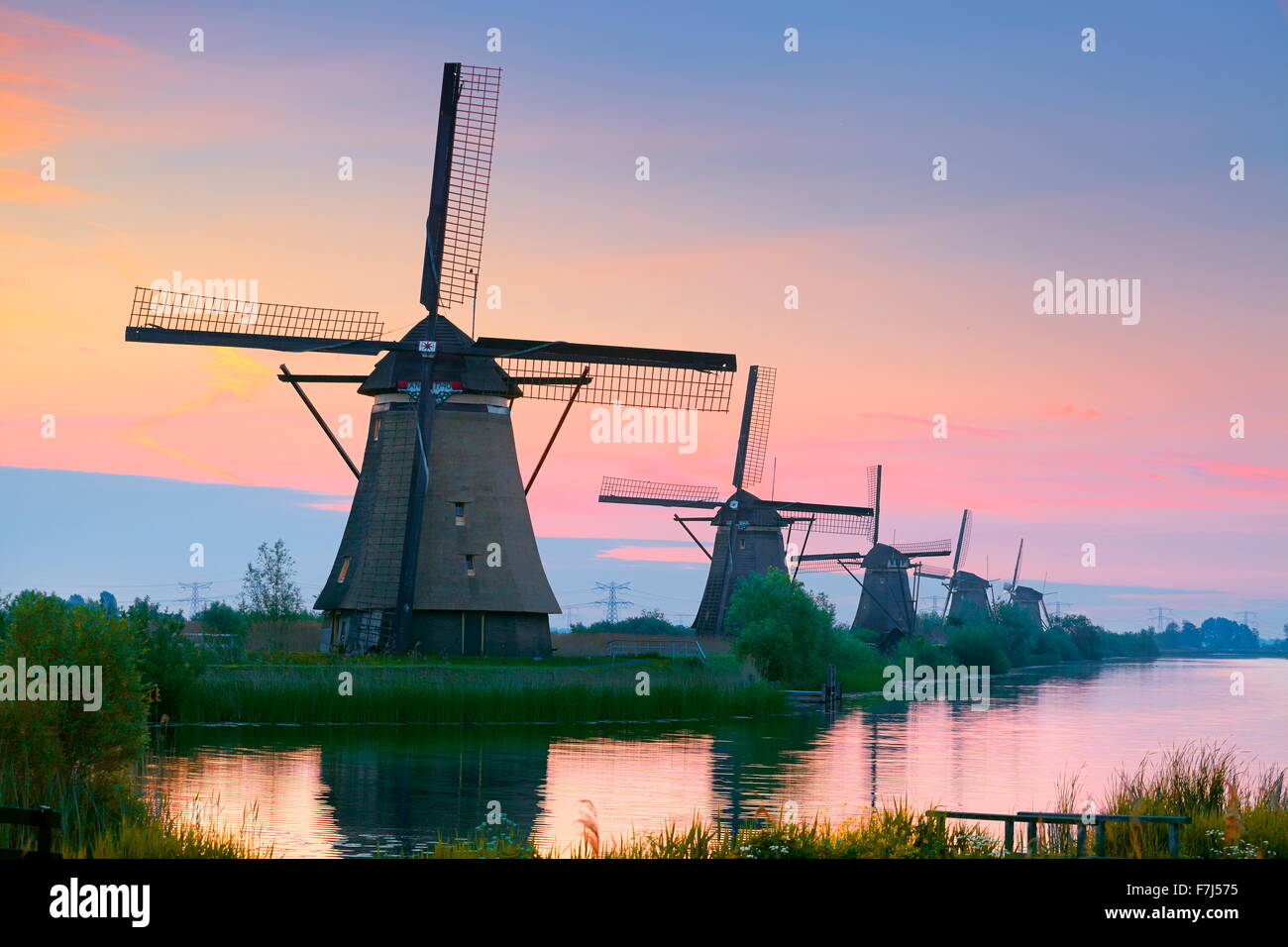 Moulins à vent de Kinderdijk - Hollande Pays-Bas Banque D'Images