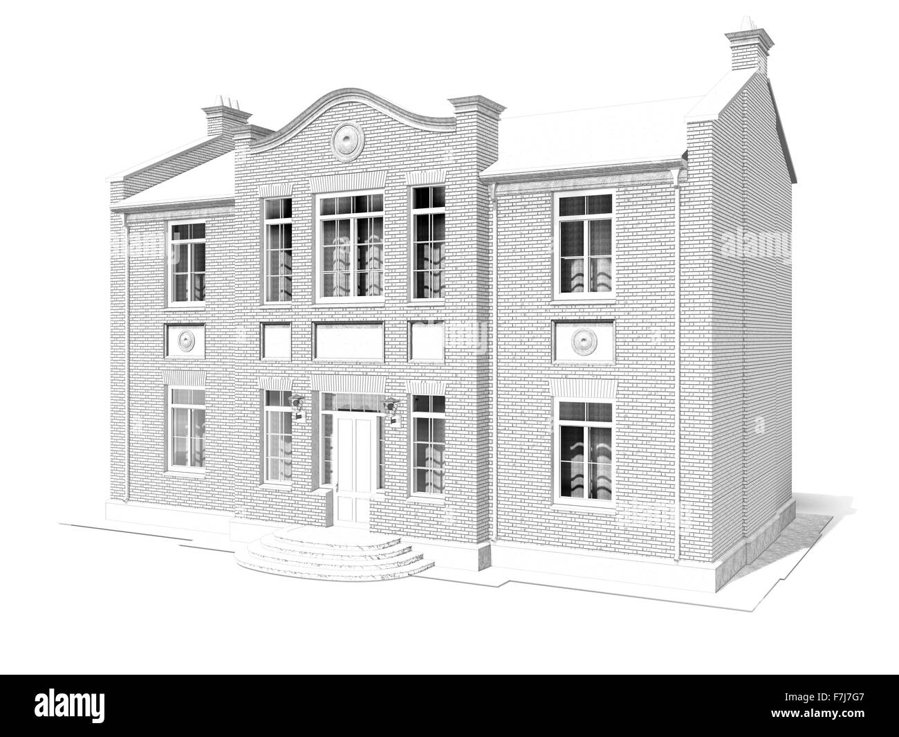 La visualisation de l'architecture résidentielle privée classique isolated on white Banque D'Images La visualisation de l'architecture résidentielle privée classique isolated on white Banque D'Images