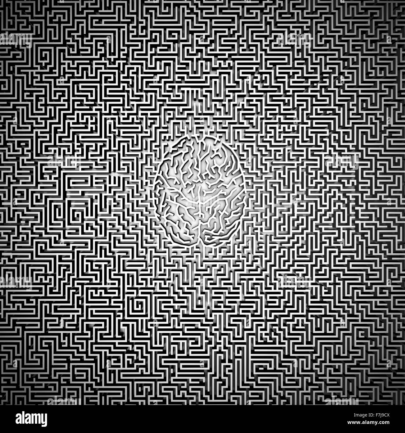 Ultimate brain maze / 3D render of labyrinthe géant avec le cerveau dans le centre Banque D'Images