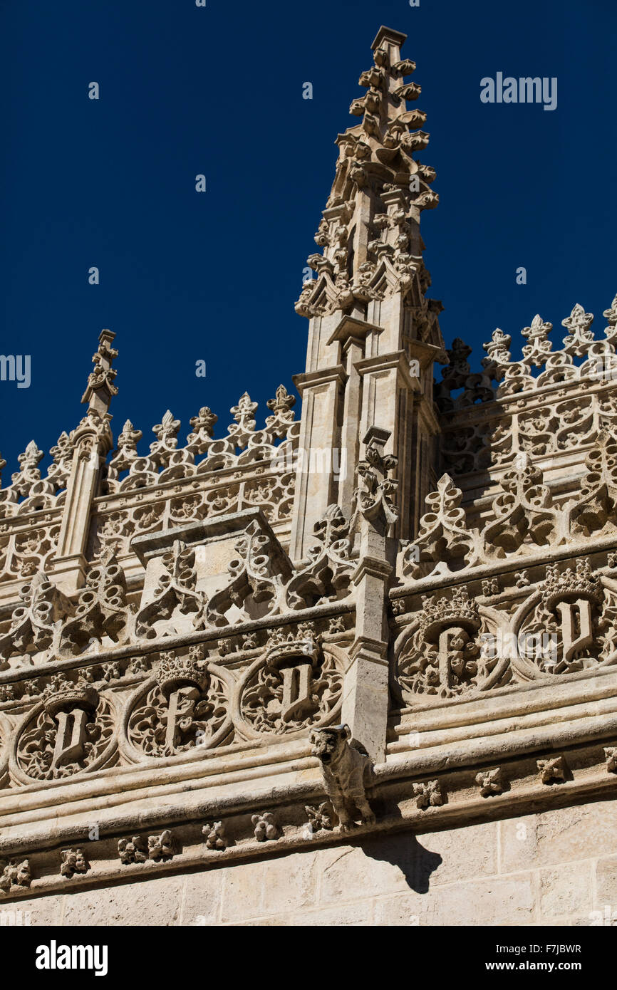 Gargoyle et splendide architecture sur le mur et le toit de la Cathédrale de Grenade en Espagne Banque D'Images