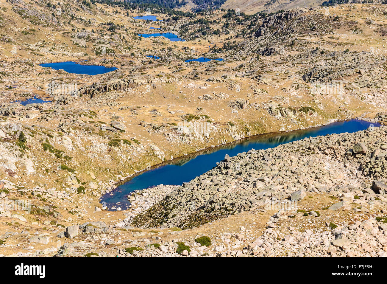 Vue panoramique sur les lacs dans le circuit des Pessons Lac, Andorre Banque D'Images