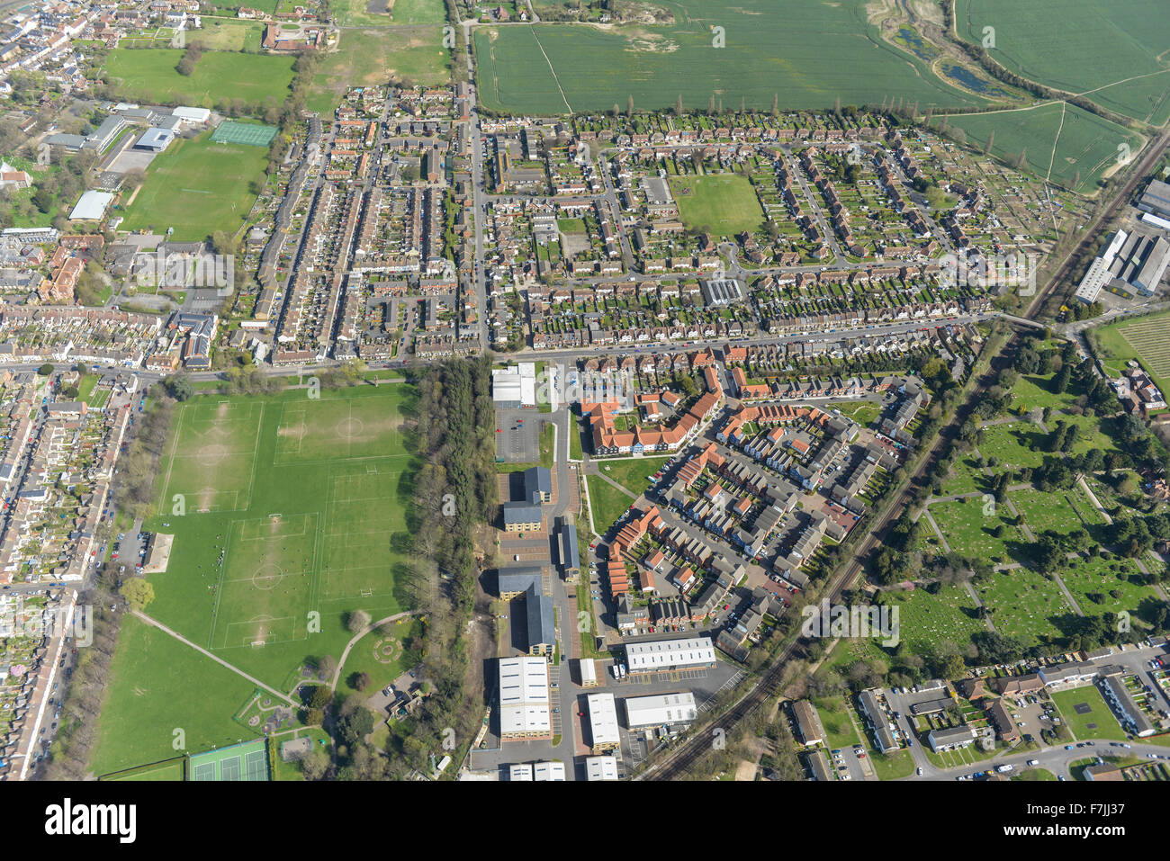 Une vue aérienne de Faversham, une ville du marché dans le Kent, UK Banque D'Images