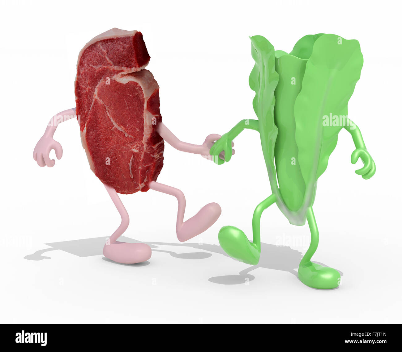 Steak et de laitue avec bras et jambes, 3d illustration Banque D'Images