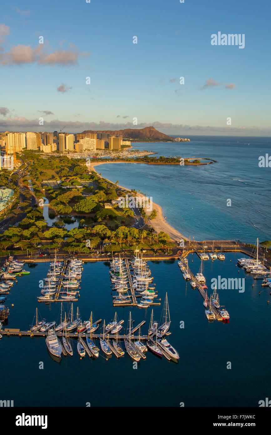 Par antenne, Ala Moana Beach Park, Waikiki, Honolulu, Oahu, Hawaii Banque D'Images