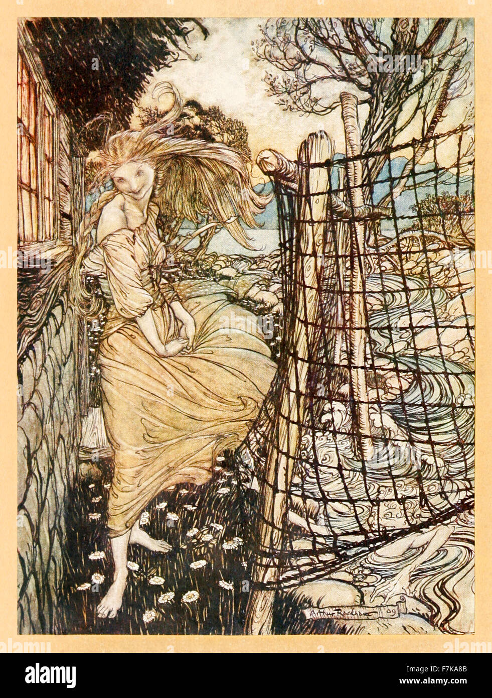 Frontispice montrant 'Agata en dehors de la fenêtre' de 'Agata' illustré par Arthur Rackham (1867-1939). Voir la description pour plus d'informations. Banque D'Images