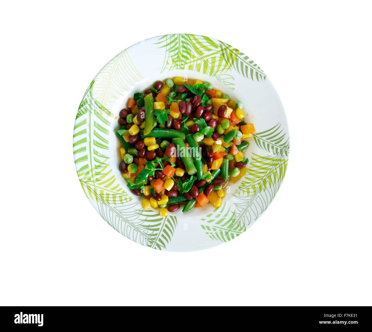 Texas caviar - mélange de haricots noirs et les pois avec piments jalapenos, la coriandre, le maïs et les poivrons. Banque D'Images