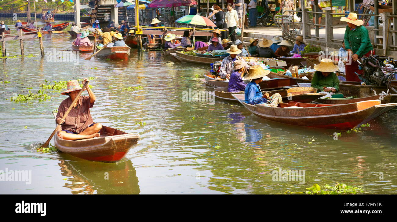 Marché flottant de la Thaïlande Tha Kha près de Bangkok, Thaïlande Banque D'Images