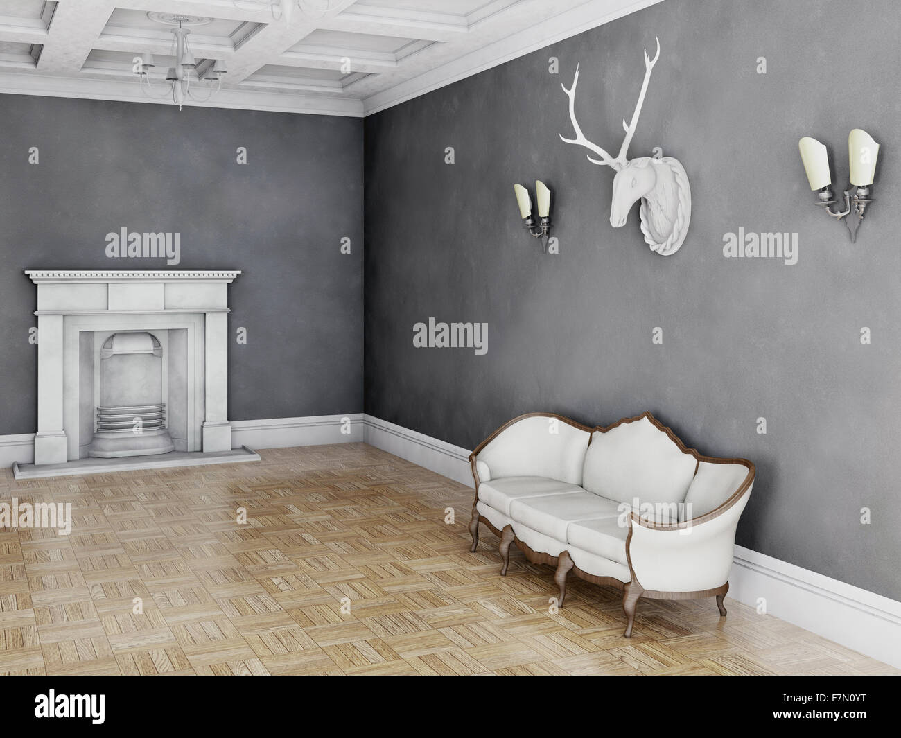 Canapé de style classique blanc en chambre vintage Banque D'Images