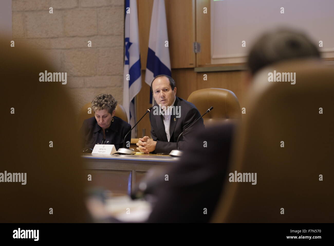 Nir Barkat, maire de Jérusalem au cours de la réunion du conseil municipal en l'hôtel de ville de Jérusalem Israël Banque D'Images