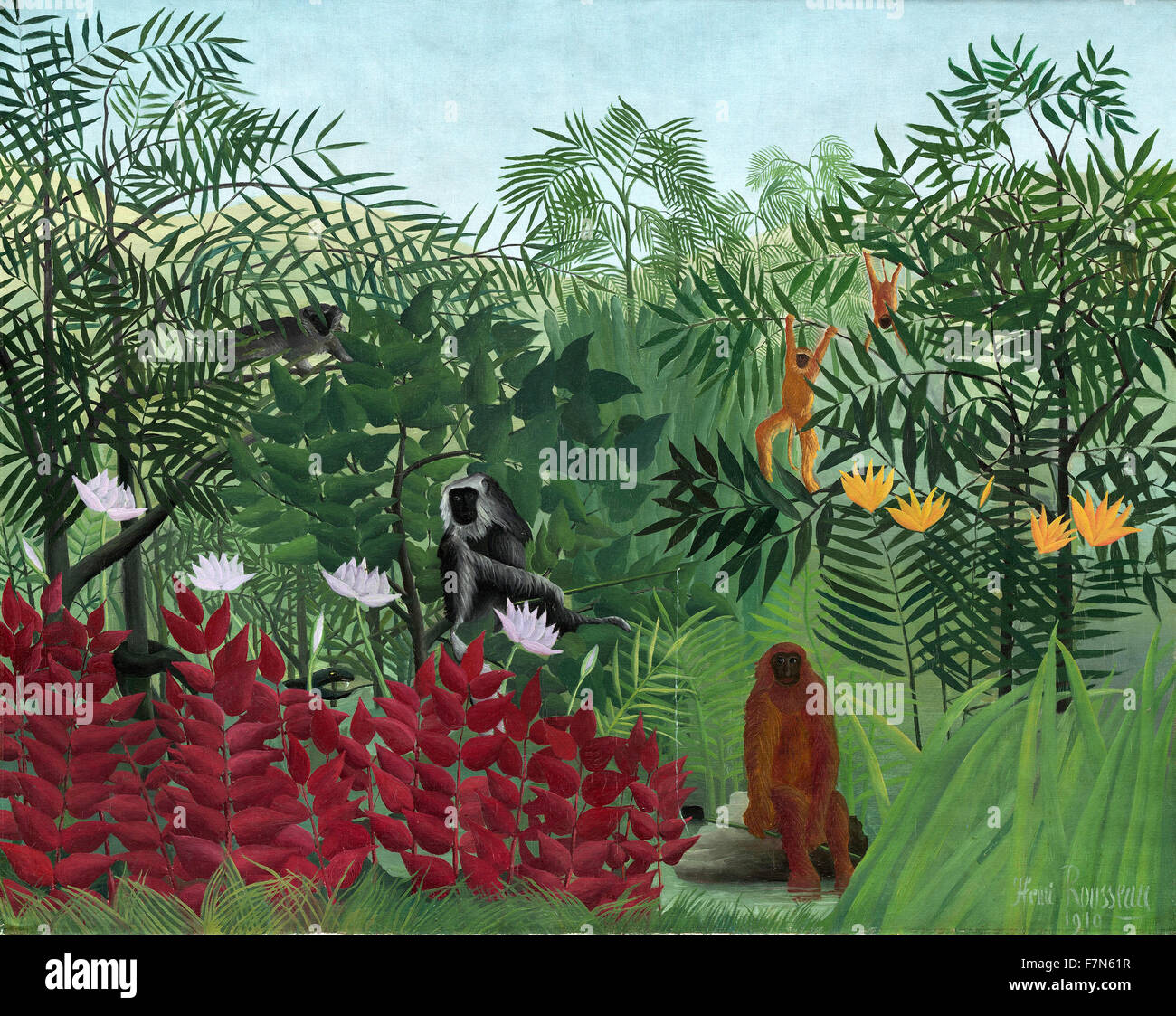 Henri Rousseau - Le Douanier Rousseau - Forêt tropicale avec des singes Banque D'Images