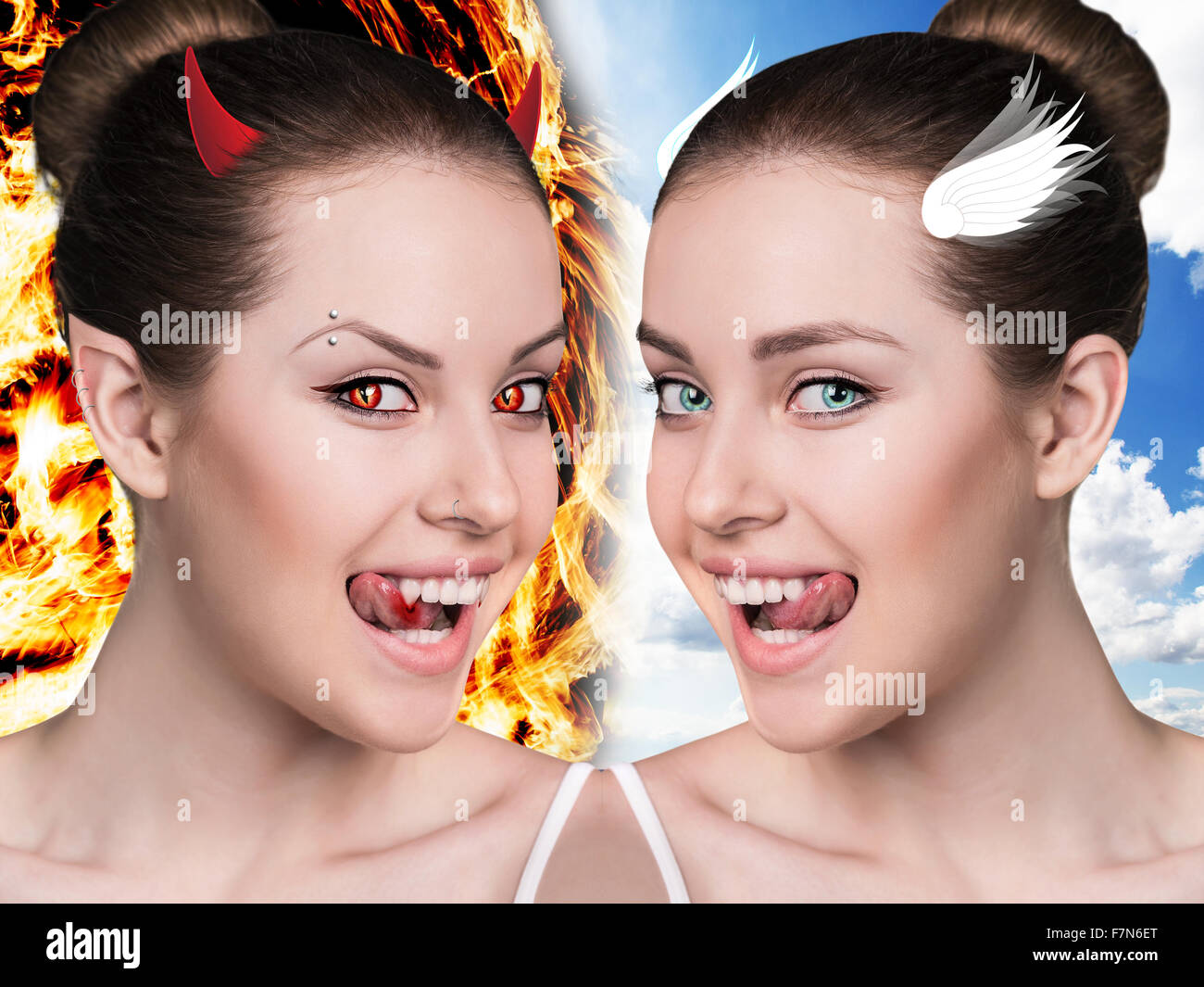 Deux partie de belle femme.demon et ange. Banque D'Images