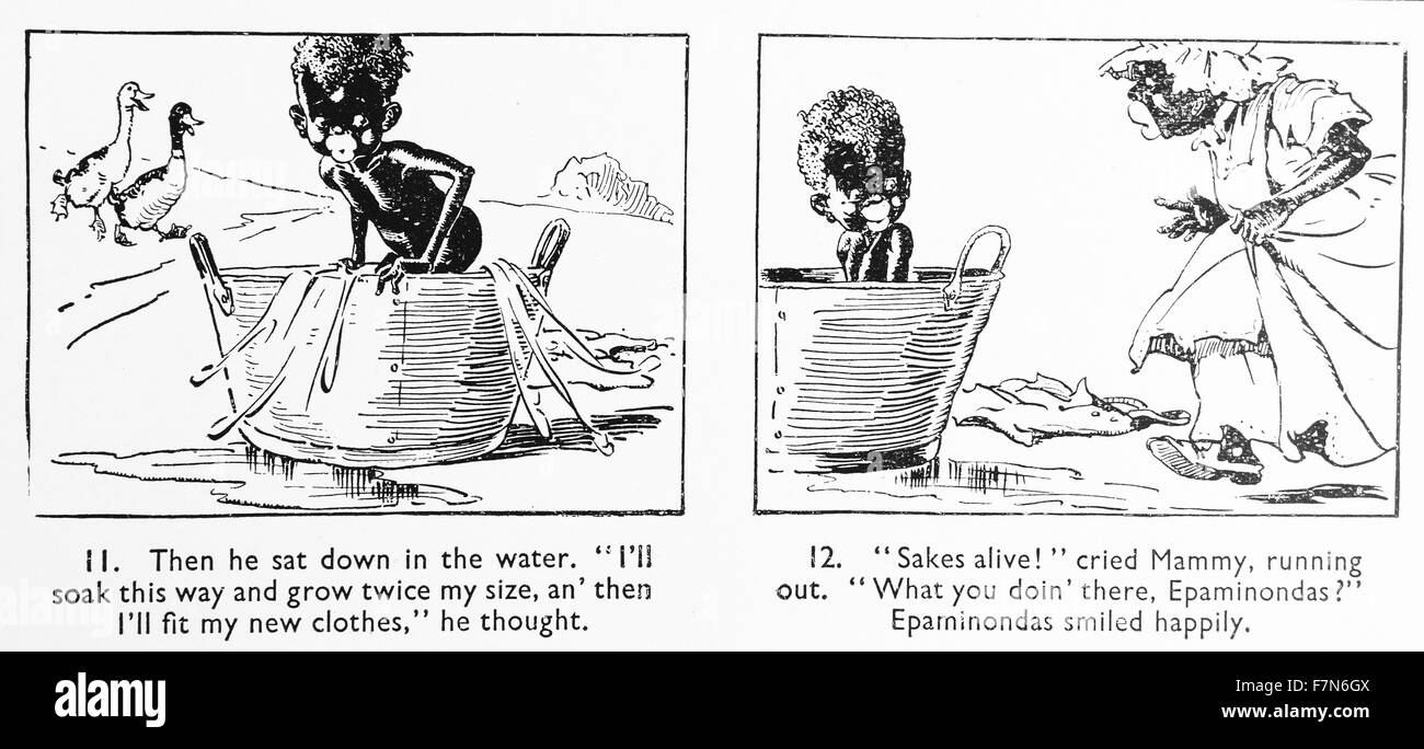 Epaminondas et sa tante série de livres pour jeunes enfants écrit par Sara Cone Bryant et illustré par Inez Hogan. publié en 1907. Le caractère Epaminondas est un jeune garçon noir, et les histoires sont basées sur des récits populaires des états du sud des États-Unis illustré avec les stéréotypes des Afro-Américains, l'Epaminondas livres ont été critiqué comme ayant des connotations racistes et de stéréotypes. Banque D'Images