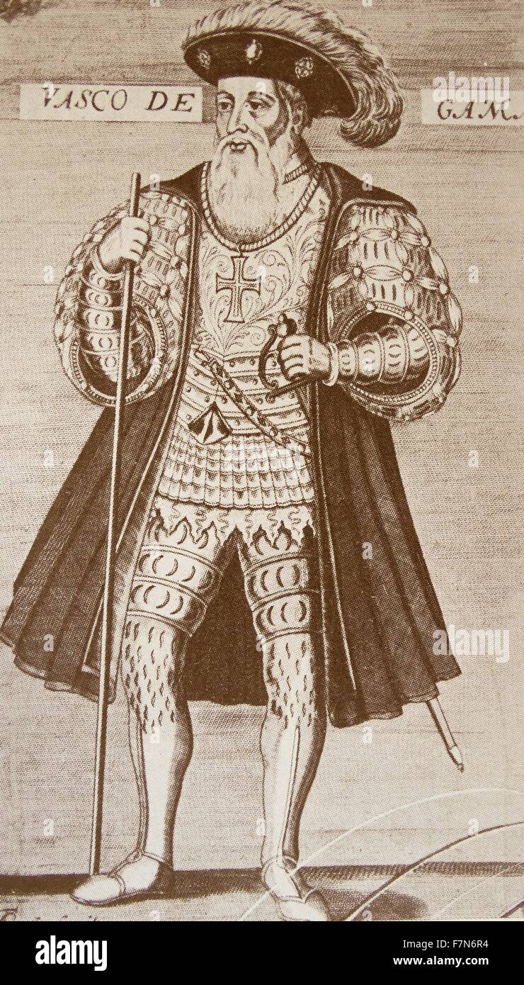 Vasco da Gama, (1460s- d.1524) était un explorateur portugais, le premier Européen à atteindre l'Inde par la mer, reliant l'Europe et l'Asie pour la première fois par route maritime, ainsi que l'Atlantique. 1500 Banque D'Images