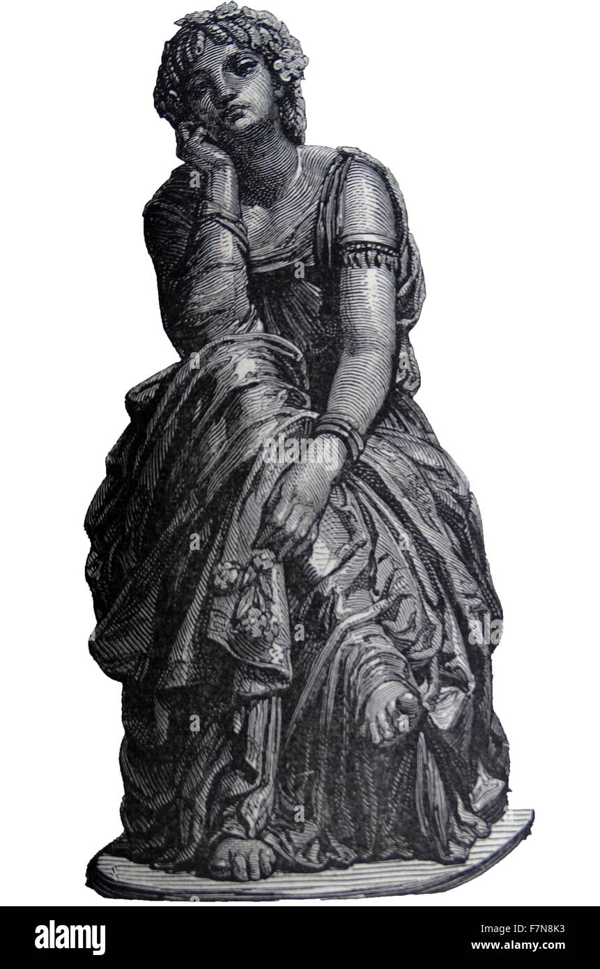 Illustration d'une statue en bronze intitulée 'Rèverie' qui se traduit par le rêveur de jour. Datée 1870 Banque D'Images