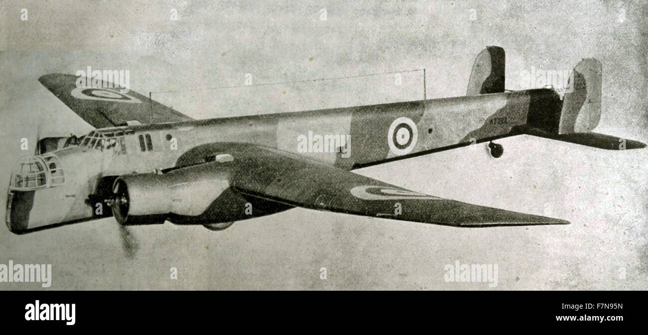 Photographie de la ''Whitley'' British Bomber avion. Le type particulier d'avion avait la capacité de transporter une lourde charge de bombes et d'artillerie. Datée 1939 Banque D'Images
