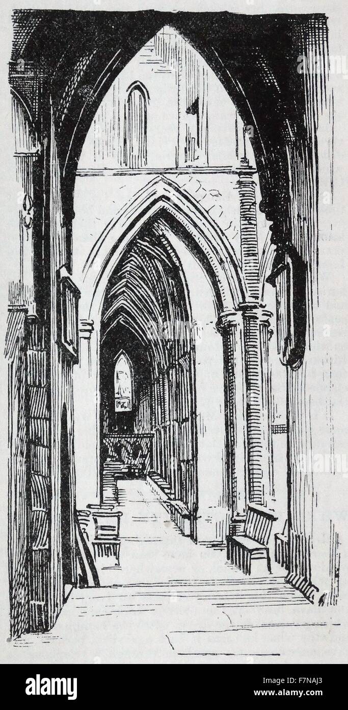 Illustration d'un livre illustrant le collatéral sud de la cathédrale de Southwark. La cathédrale de Southwark, également connu sous le nom de la cathédrale et de la Collégiale de St Sauveur et St Mary Overie, est situé à Southwark, Londres, par la rive sud de la Tamise ; construit au 19ème siècle. Datée 1913 Banque D'Images