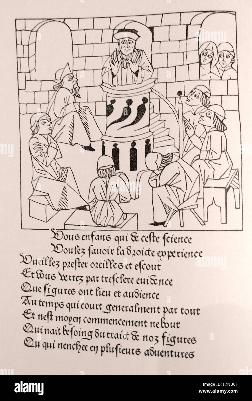 Romans de Chevalerie Francaise. Gravure sur bois créée par Guillaume de Roy 1480 Banque D'Images