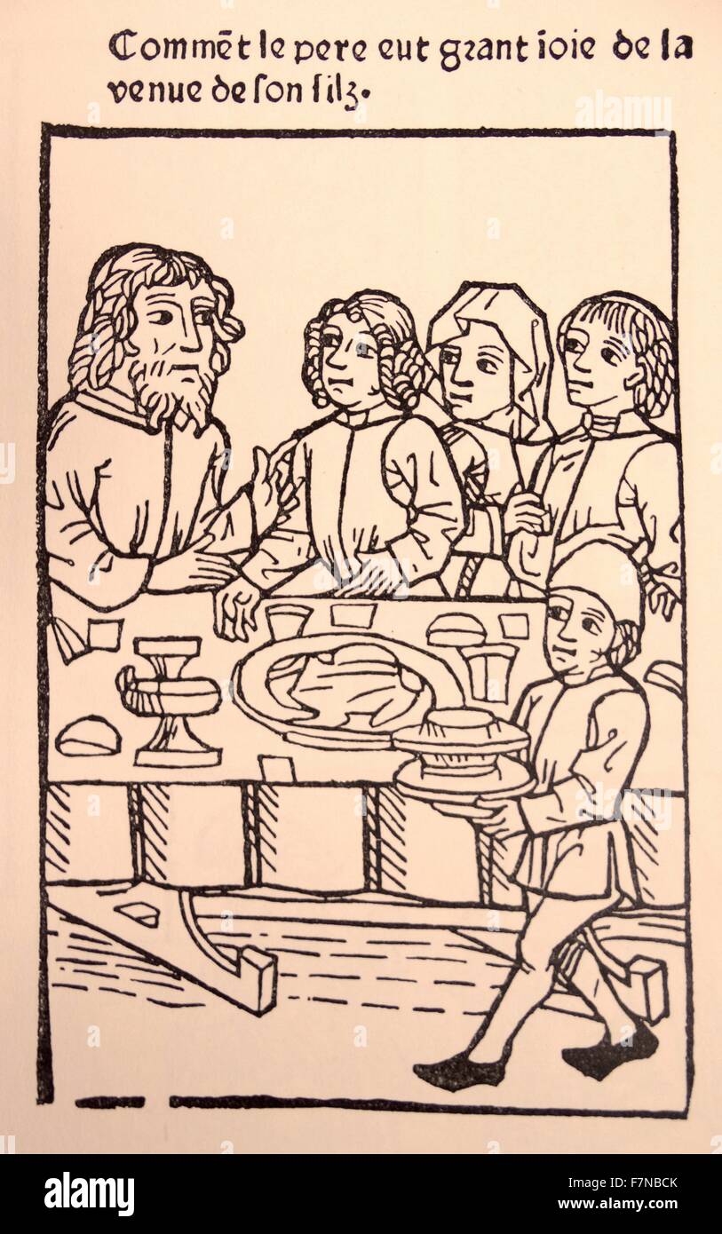 Le miroir de la rédemption. Le premier livre français illustré de gravures sur bois 1480 Banque D'Images