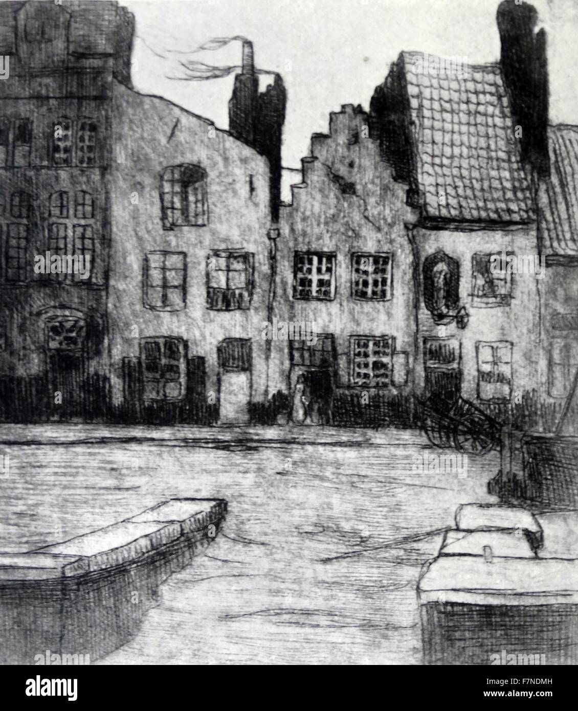 La gravure de maisons du vieux monde à Gand, Belgique Banque D'Images