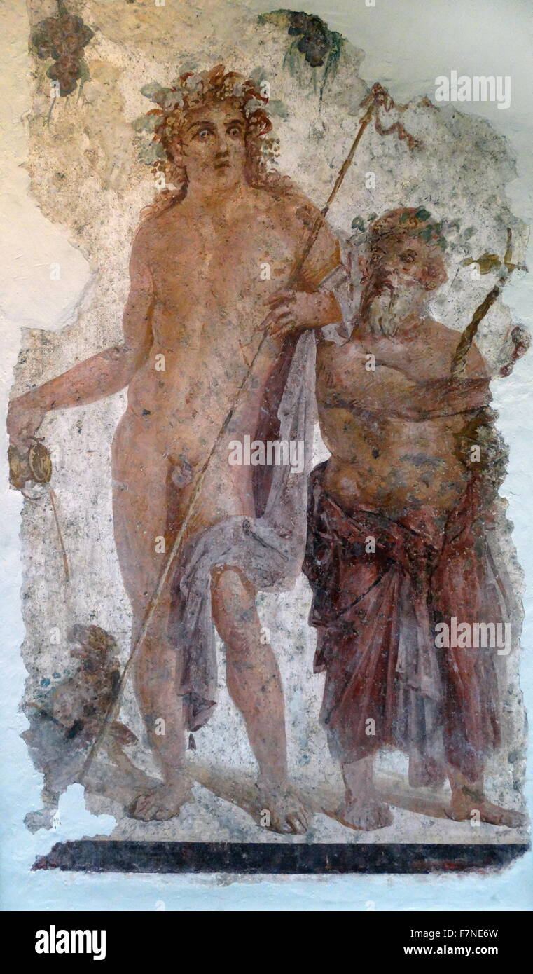 Peinture murale de deux figures mythologiques, trouvés à Pompéi (20 BC - AD 50) Banque D'Images
