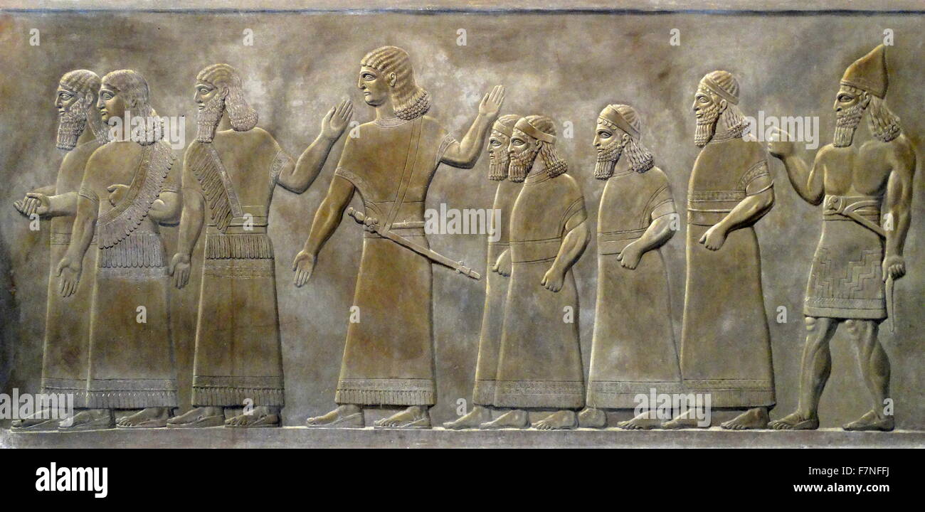 Frise murale représentant une marche triomphale. L'assyrien, environ 865-860 BC de Nimrud, Nord-Ouest Palace, de l'Iraq. Banque D'Images