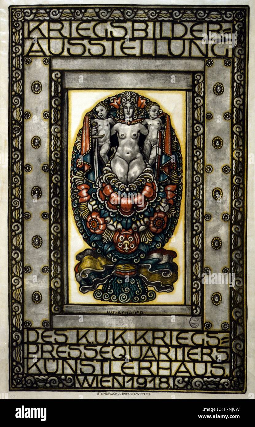 1918 La Première Guerre mondiale affiche autrichienne annonce une exposition d'images de la guerre à la Künstlerhaus, Vienne, Autriche. Par Wilhelm Dachauer, 1881-1951 Banque D'Images