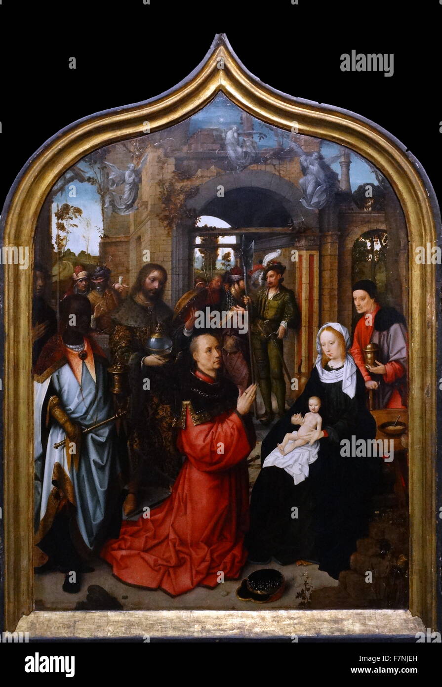 Triptyque : l'Adoration des Mages par Adriaen Isenbrandt (1480-1551) peintre flamand de la Renaissance du Nord. En date du 16e siècle Banque D'Images