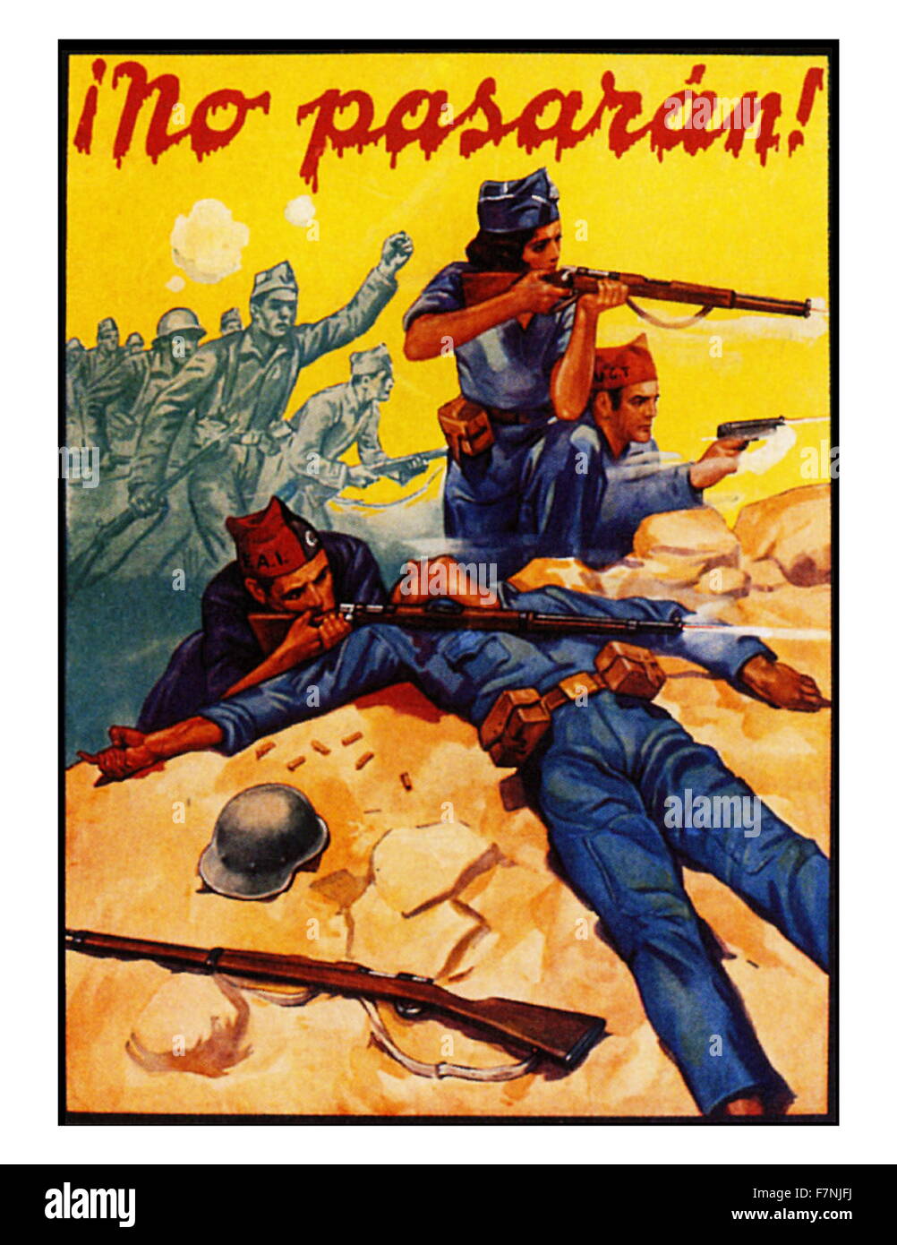 Affiche de propagande républicaine : Guerre civile espagnole 1936. chef communiste Dolorès Ibarurri madea discours passionné exhortant la résistance au coup d'État militaire. Son cri de ralliement de "non Pasaran !" ("Ils ne passeront pas !") est devenu un slogan international comme la rébellion à Madrid est mis vers le bas. Banque D'Images