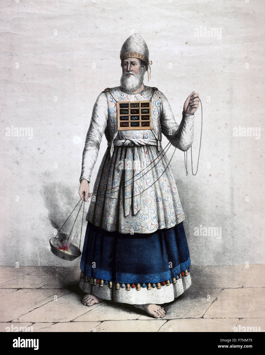 Le grand prêtre dans ses robes. Imprimer montre un prêtre, portrait en pied, debout, porter des robes, tenant un encensoir avec l'encens. Banque D'Images