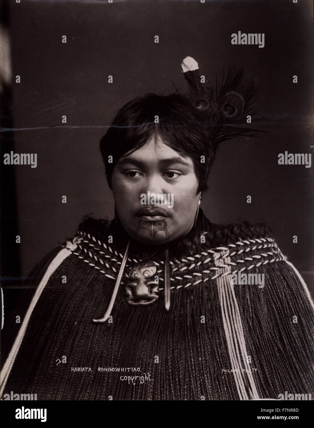 Hariata Rongowhitiao (chef Maori tatouages) photograophed face à la Nouvelle-Zélande en 1881 Banque D'Images