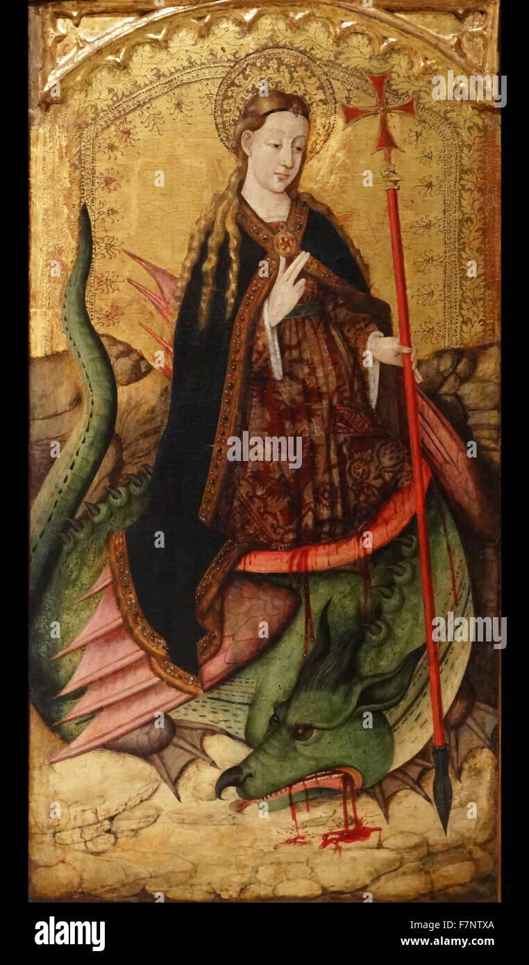 Saint Margaret la Vierge par Joan Reixach (1411-1486) peintre espagnol et miniaturiste. En date du 15e siècle Banque D'Images