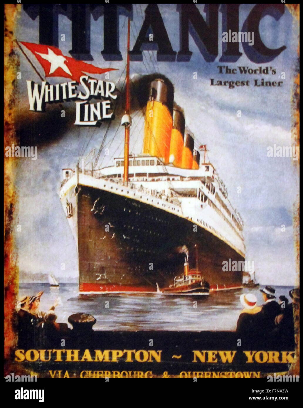 Affiche pour le Titanic, un paquebot britannique qui a sombré dans l'océan Atlantique Nord au petit matin du 15 avril 1912 après avoir heurté un iceberg lors de son voyage inaugural de Southampton, UK, à New York, aux Etats-Unis. Le naufrage a causé la perte de plus de 1 500 passagers et membres d'équipage, Banque D'Images