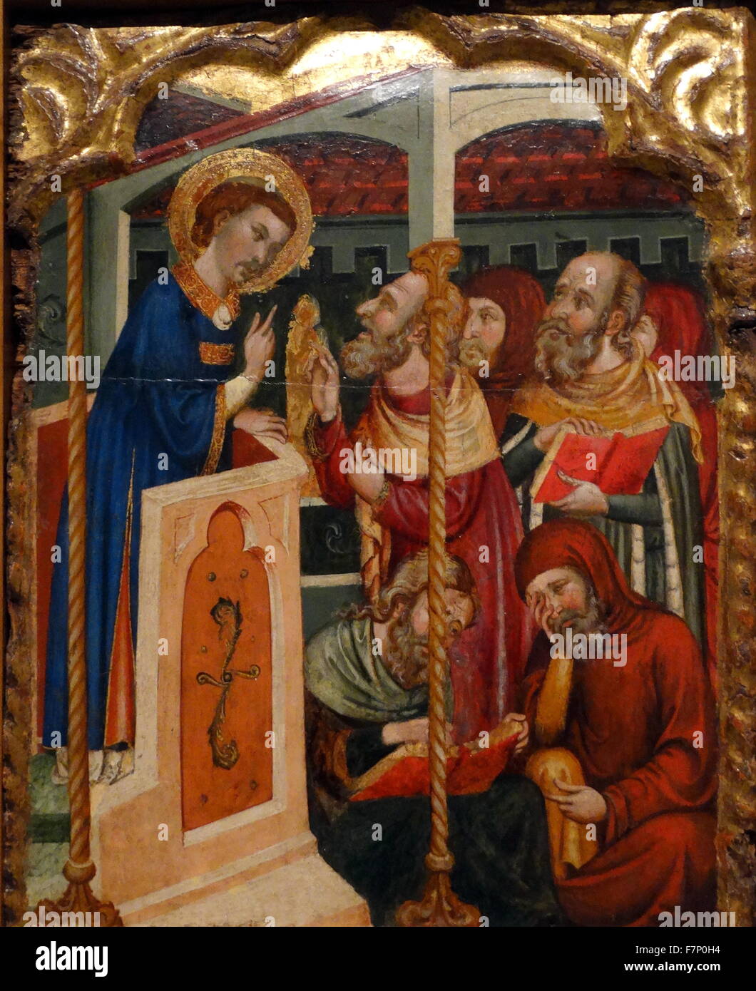 Saint Stephen conteste avec les Juifs par cercle de Ferrer i Arnau Bassa. En date du 14e siècle, Banque D'Images