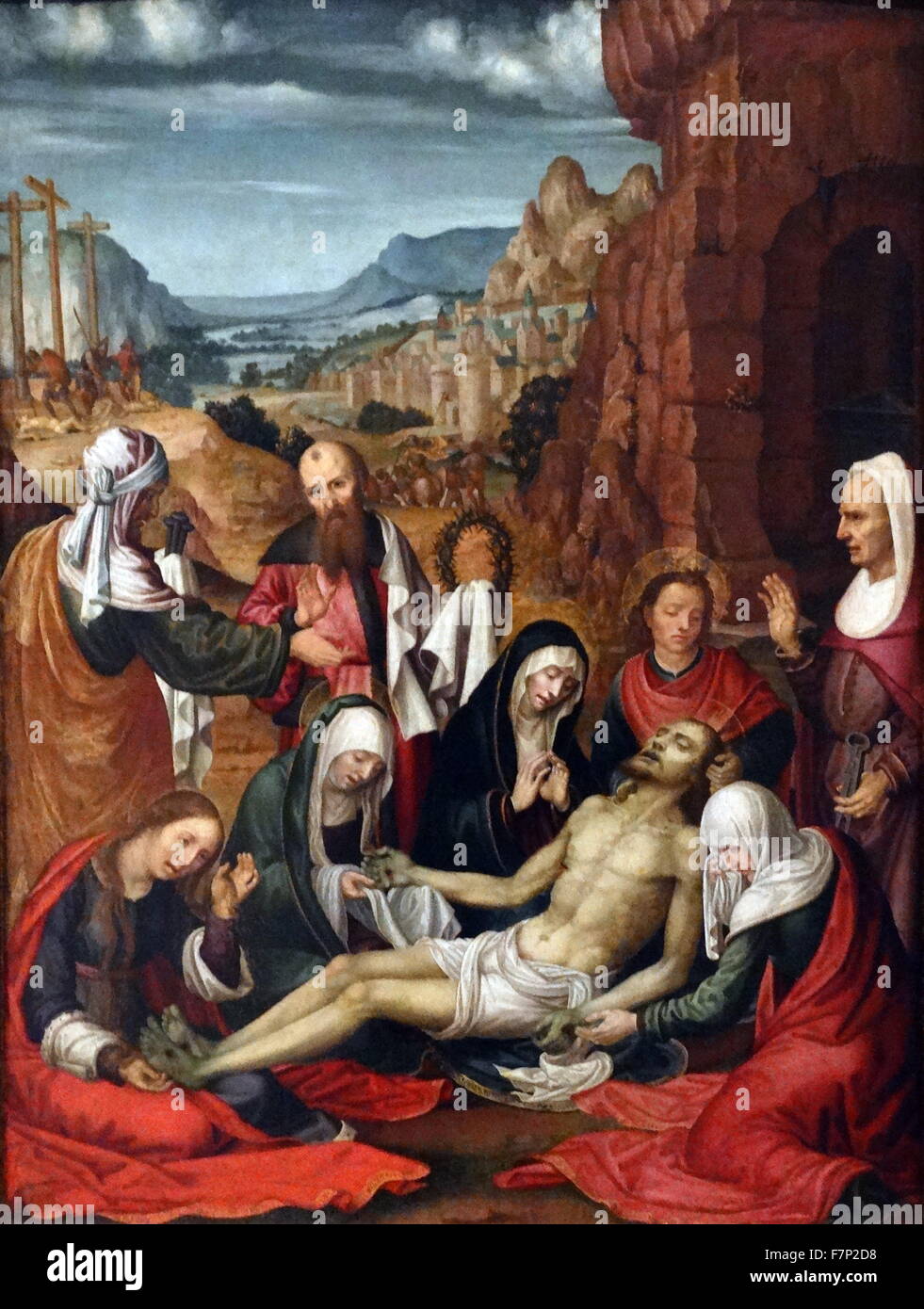 Tableau représentant l'endeuillé par la mort Jésus Christ par Paolo da San Leocadio (1447-1520) un peintre italien de Reggio Emilia. En date du 16e siècle Banque D'Images