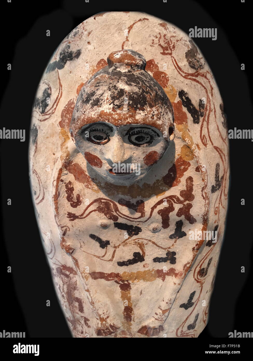 Couvercle du cercueil. Terre cuite peinte. Période romaine (3ème-4ème siècles). Banque D'Images