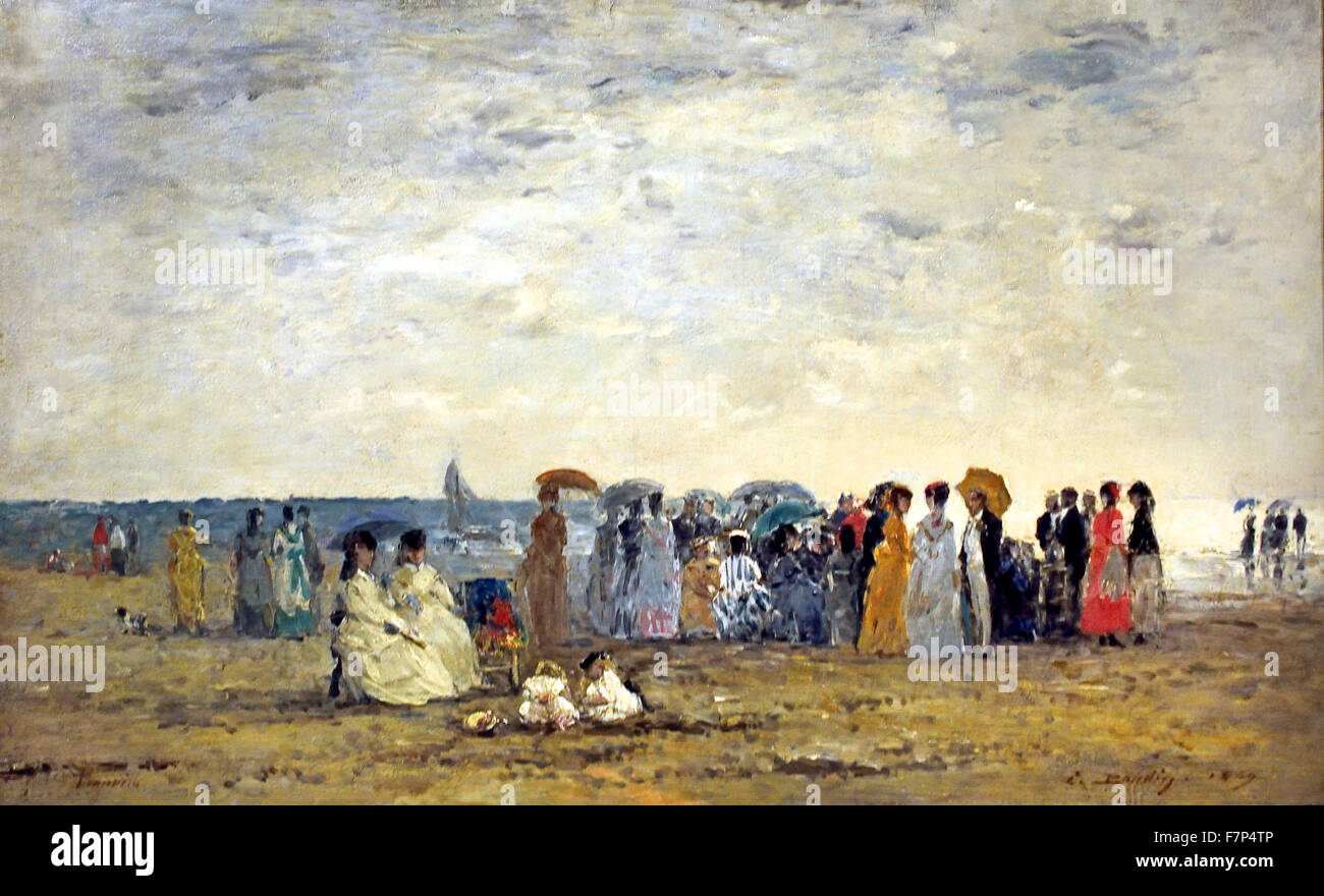 Baigneurs sur la plage de Trouville - Baigneuses sur la plage de Trouville 1869 Eugène Boudin 1824 - 1898 France Français Banque D'Images