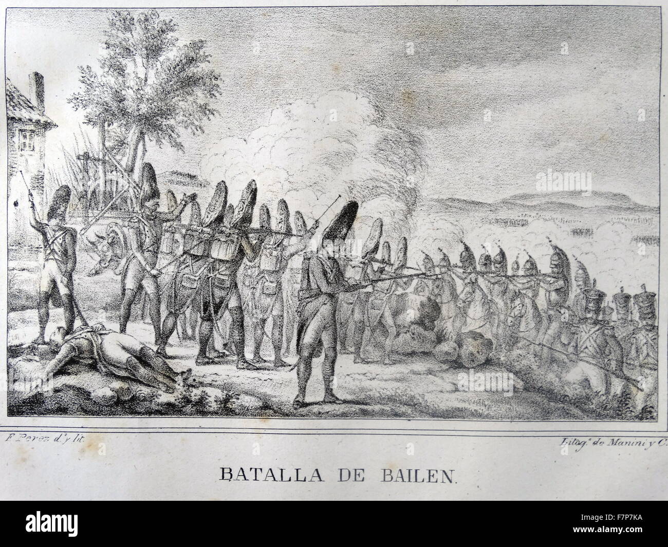 Illustration représentant la bataille de Bailén est battu en 1808 par l'armée espagnole de l'Andalousie, menées par les généraux Francisco Castaños et Theodor von Reding, et l'Armée de terre française Impériale II corps d'observation de la Gironde sous le général Pierre Dupont de l'étang. Datée 1808 Banque D'Images