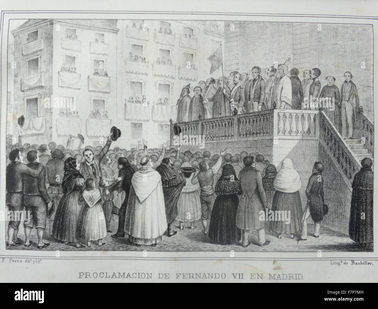 Gravure représentant la proclamation de Ferdinand VII d'Espagne (1784-1833) deux fois roi d'Espagne, à Madrid. En date du 19e siècle Banque D'Images Gravure représentant la proclamation de Ferdinand VII d'Espagne (1784-1833) deux fois roi d'Espagne, à Madrid. En date du 19e siècle Banque D'Images