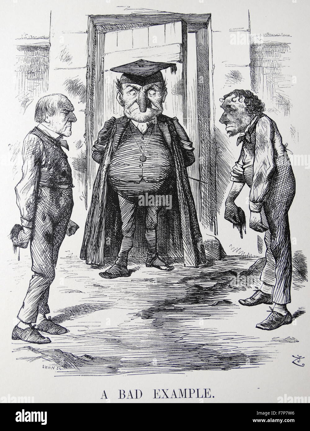 DISRAELI (premier ministre conservateur) et Gladstone (chef de l'opposition libérale) réprimandé par M. Punch pour les insultes politiques qu'ils avaient été à lancer l'autre. Banque D'Images