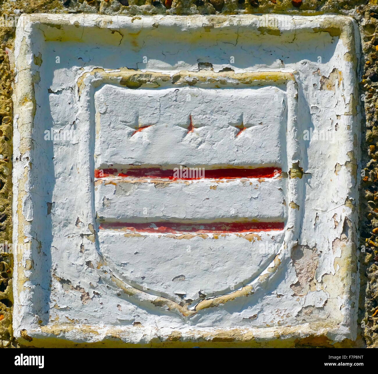 Armoiries de la famille de Washington avec des symboles plus tard adopté dans le drapeau américain, au Manoir Sulgrave, Angleterre, maison ancestrale de George Washington. 2015 Banque D'Images