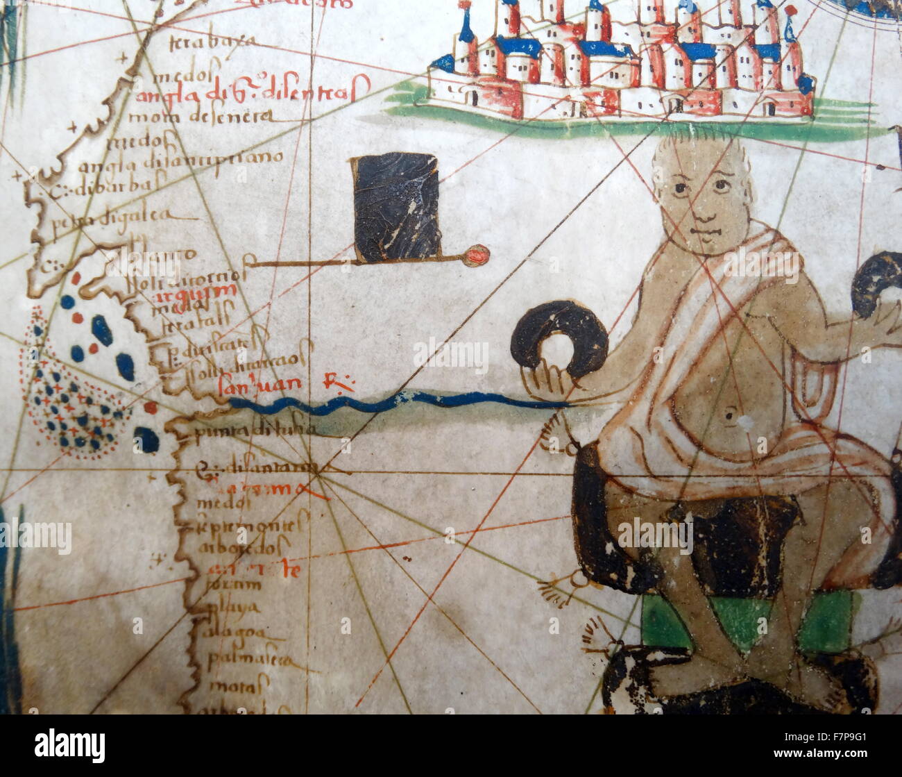 Carte de l'Europe de la Renaissance, Jacopo Russo, 1528, détail montrant un dirigeant africain Banque D'Images