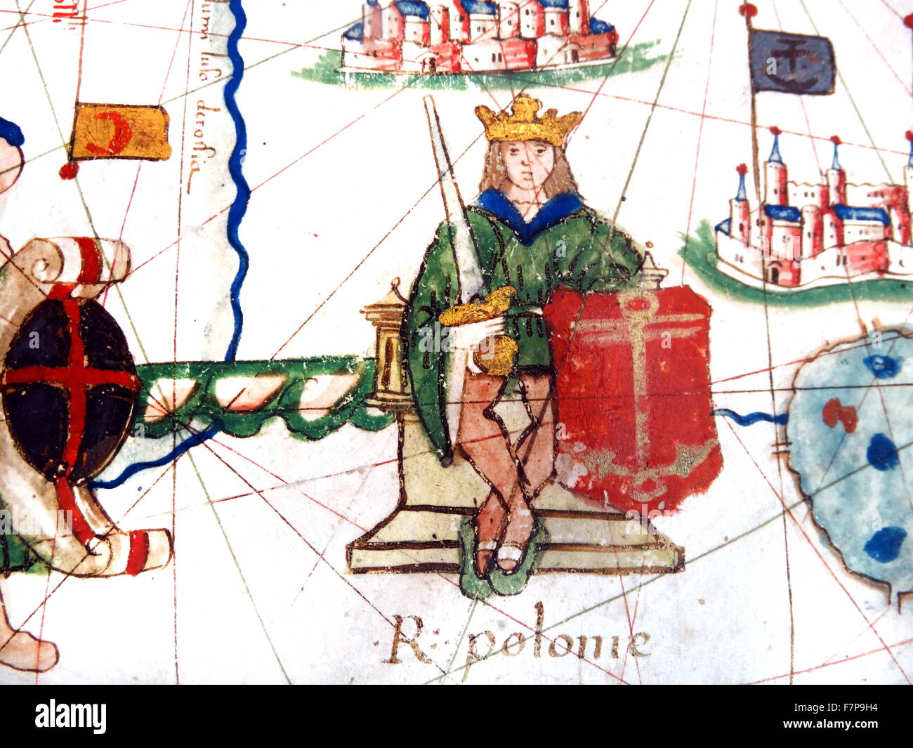 Carte de l'Europe de la Renaissance, Jacopo Russo, 1528, détail du roi de Pologne Sigismond I ; 1467 - 1 Avril 1548 Banque D'Images