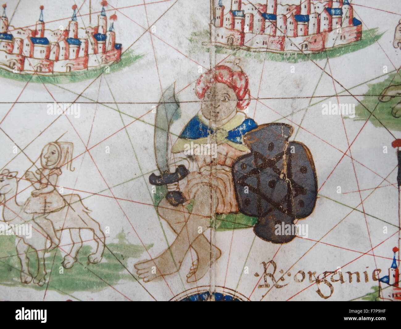 Carte de l'Europe de la Renaissance, Jacopo Russo, 1528, montrant un dirigeant d'Afrique du Nord Banque D'Images