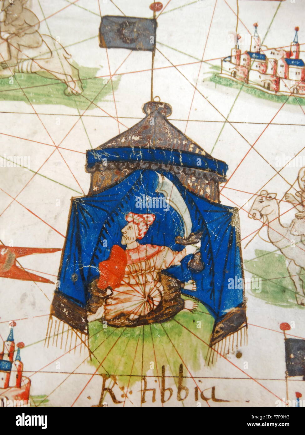 Carte de l'Europe de la Renaissance, Jacopo Russo, 1528, montrant un dirigeant d'Afrique du Nord Banque D'Images