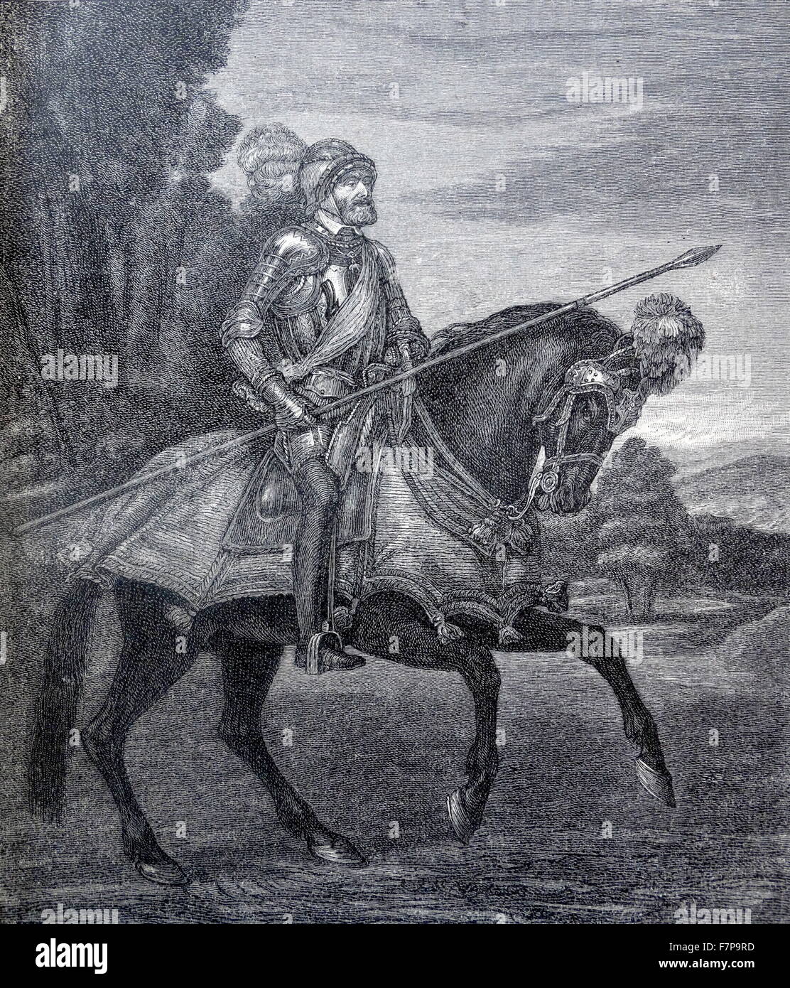 Charles V également connu sous le nom de Charles Ier (Carlos I) (1500 - 1558), roi d'Espagne et empereur de l'Empire espagnol à partir de 1516. Plus tard, comme Charles V il est un roi du Saint Empire Romain, de 1519 jusqu'à 1556.Charles V à cheval à Mühlberg de Titien. 1548 Banque D'Images