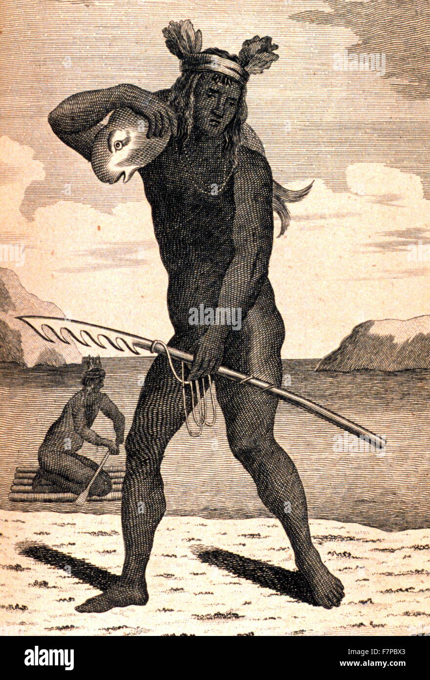 Un Indien du sud de la Californie de retour de la pêche" dans : 'une collection de voyages autour du monde ... Captain Cook's Premier, Deuxième, Troisième et dernier voyages Banque D'Images