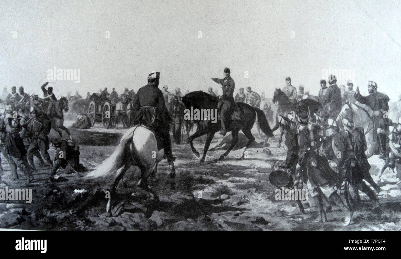 Gravure illustrant la bataille de Castillejos. La bataille était entre l'armée espagnole de l'Afrique en vertu de Leopoldo O'Donnell et l'armée marocaine. Datée 1860 Banque D'Images